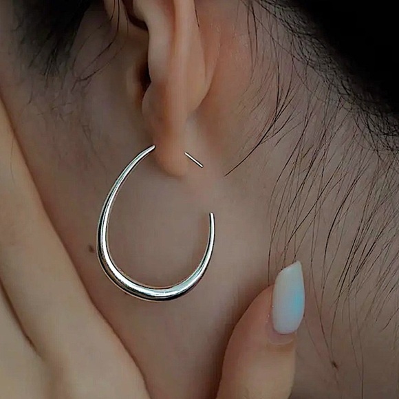 Sterling Silver Hoop Minimalist Earrings - Picture 2 of 3
